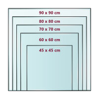 Glasplatte quadratisch in verschiedenen Größen und Farbvarianten aus ESG Sicherheitsglas mit Facettenschliff