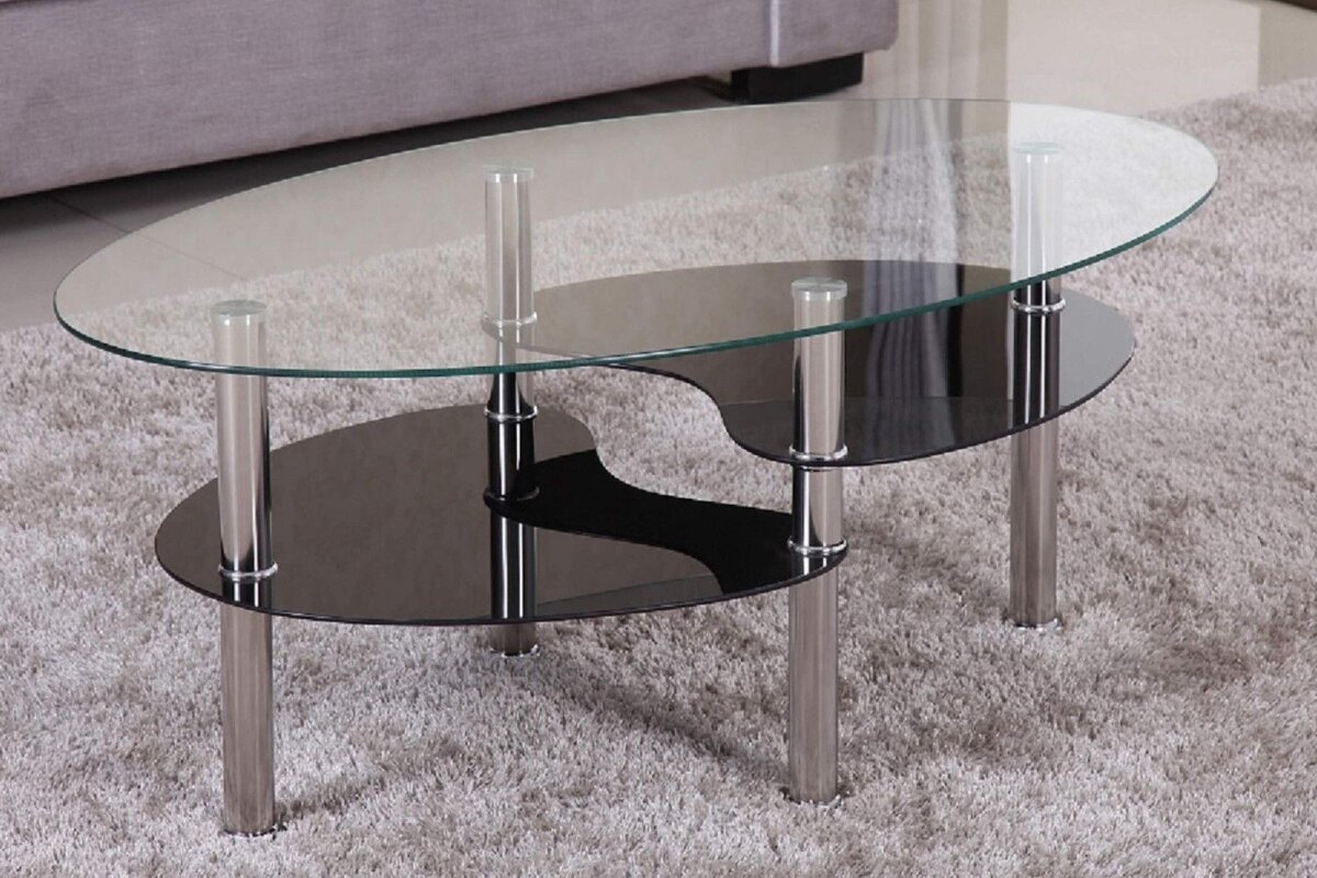 Couchtisch 20x20cm Klar Glas mit Ablagen in schwarz, 20,20 €